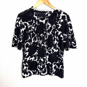 Lafayette 148 New York silk blend black White floral Button cardigan sweater